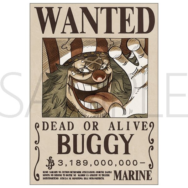 One Piece Official Marine Issued Wanted Poster Buggy 3.1 Billion Berries A3 Poster - Authentic Japanese stock paper collectible on a clean white background.