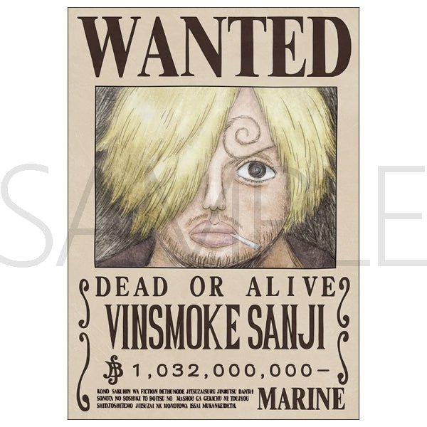 One Piece Official Marine Issued Wanted Poster Vinsmoke Sanji 1 Billion Berries A3 Poster - Authentic Japanese stock paper collectible on a clean white background.