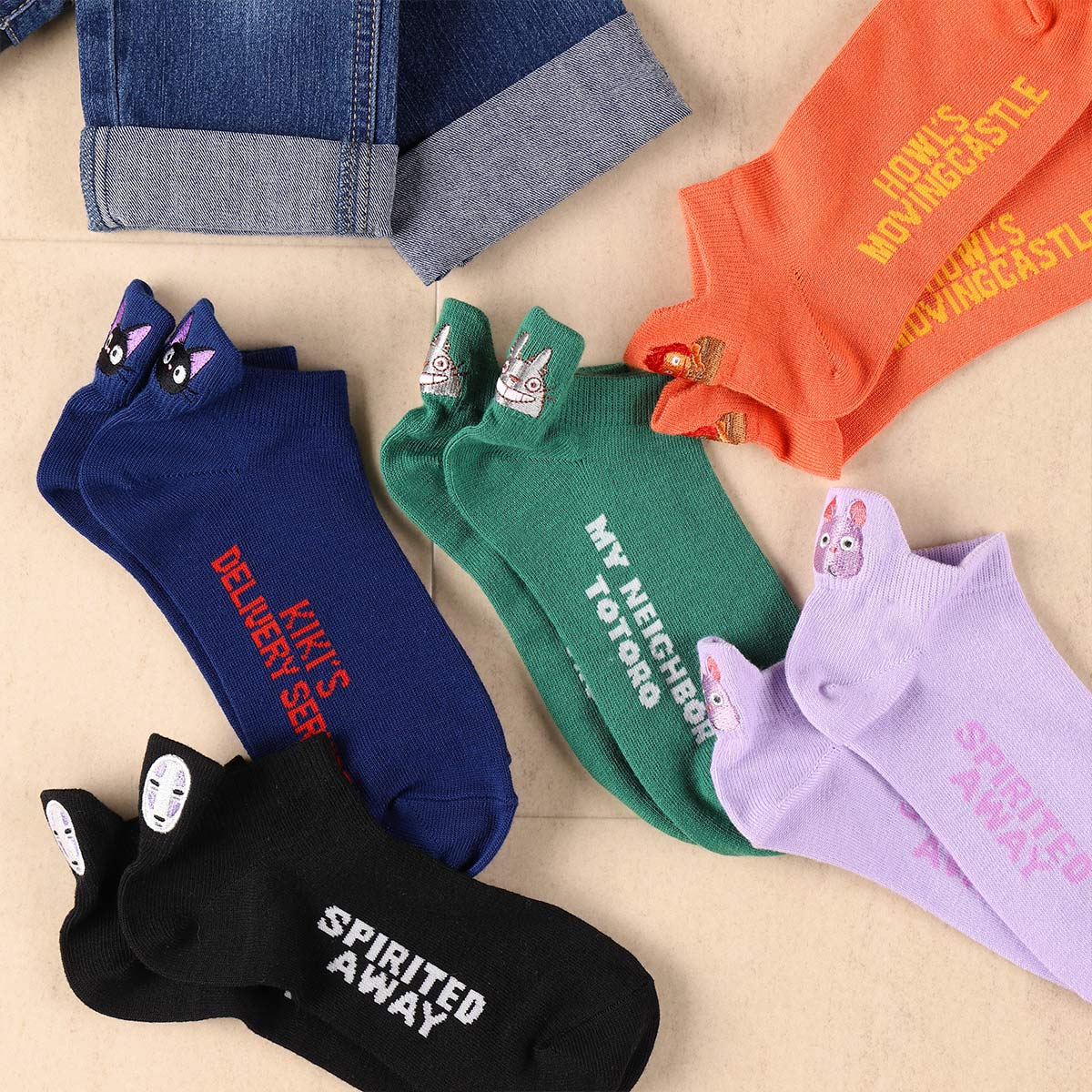Studio Ghibli Kiki's Delivery Service Jiji Navy Heel Embroidery Sneaker Socks - Otaku Collectives