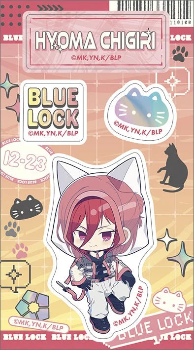 Blue Lock Season 2 Hyoma Chigiri Cyber Cat Acrylic Die-cut Sticker - Official Japanese Anime Merchandise featuring chibi cat-themed artwork in a die-cut acrylic design on a clean white background.