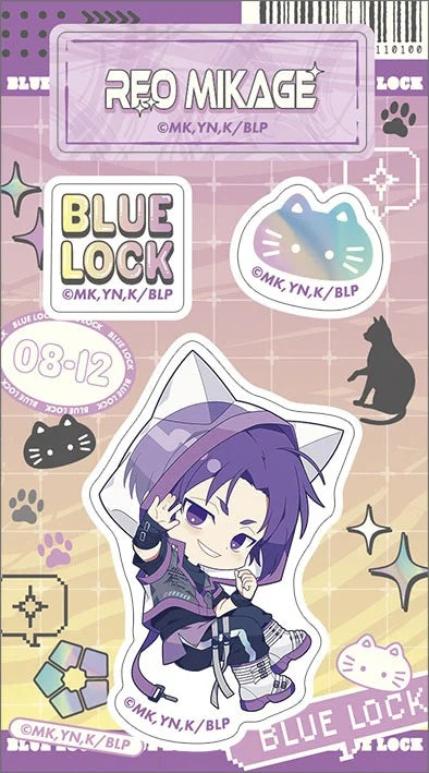 Blue Lock Season 2 Reo Mikage Cyber Cat Acrylic Die-cut Sticker - Official Japanese Anime Merchandise featuring chibi cat-themed artwork in a die-cut acrylic design on a clean white background.