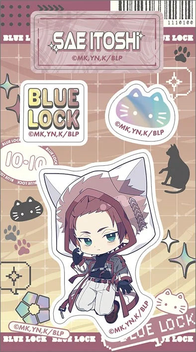 Blue Lock Season 2 Sae Itoshi Cyber Cat Acrylic Die-cut Sticker - Official Japanese Anime Merchandise featuring Sae’s cyber cat artwork on a clean white background.