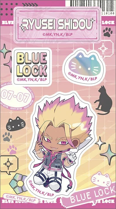 Blue Lock Season 2 Ryusei Shidou Cyber Cat Acrylic Die-cut Sticker - Official Japanese Anime Merchandise featuring Shidou’s cyber cat artwork on a clean white background.