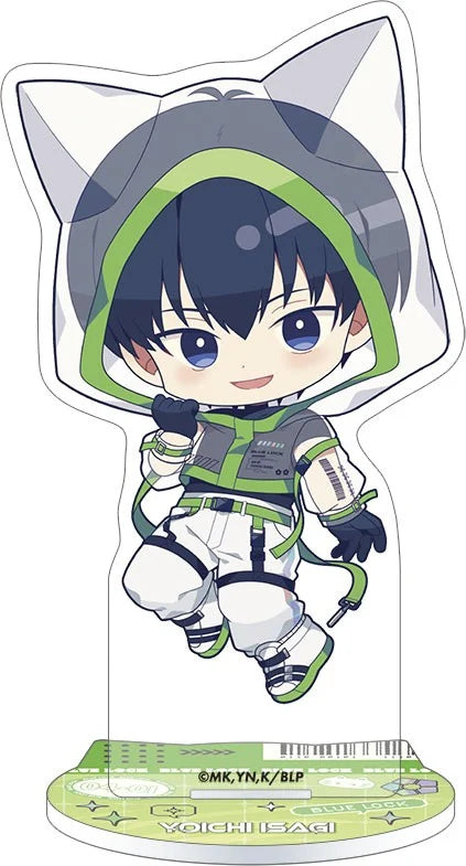 Blue Lock Season 2 Yoichi Isagi Cyber Cat Mini Acrylic Stand - Official Japanese Anime Merchandise featuring colorful chibi Cyber Cat artwork on a clean white background.