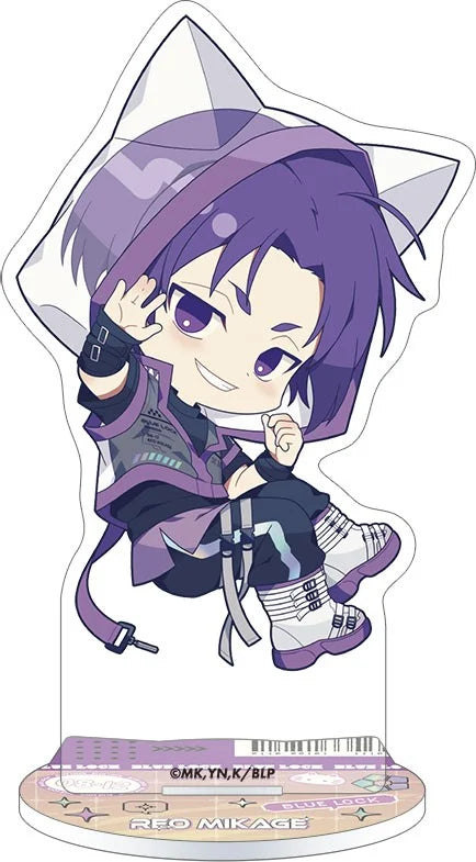 Blue Lock Season 2 Reo Mikage Cyber Cat Mini Acrylic Stand - Official Japanese Anime Merchandise featuring colorful chibi Cyber Cat artwork on a clean white background.