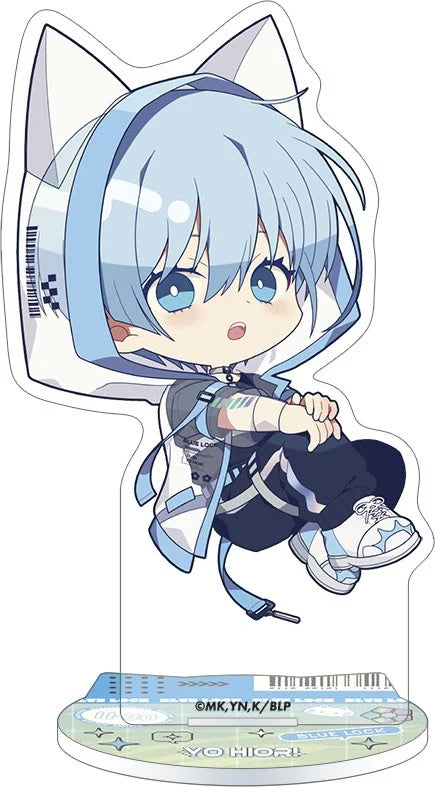 Blue Lock Season 2 Yo Hiori Cyber Cat Mini Acrylic Stand - Official Japanese Anime Merchandise featuring colorful chibi Cyber Cat artwork on a clean white background.