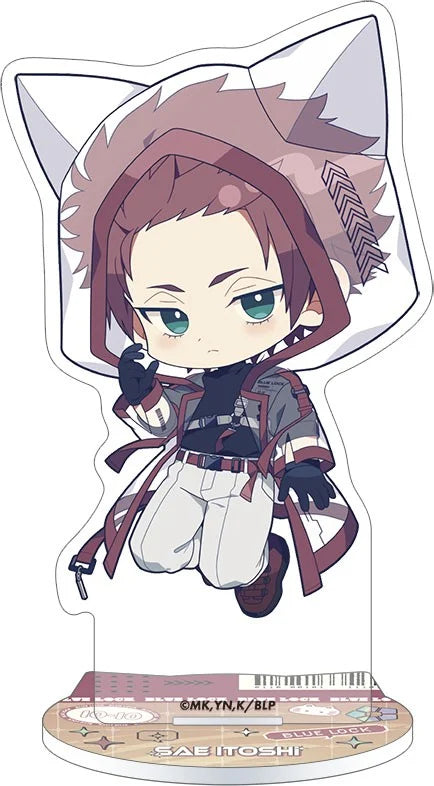 Blue Lock Season 2 Sae Itoshi Cyber Cat Mini Acrylic Stand - Official Japanese Anime Merchandise featuring colorful chibi Cyber Cat artwork on a clean white background.