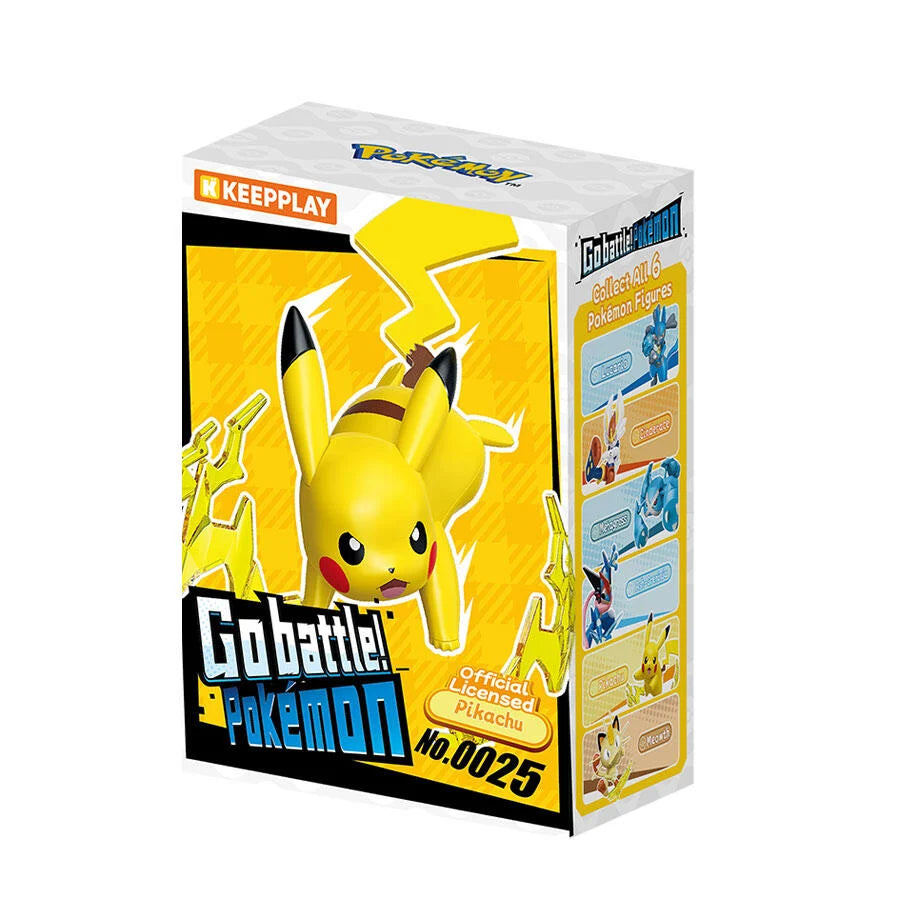 Keeppley Pokemon Battle Series Wave 1 Pikachu Building Block Set - Official Japanese Anime Merchandise battle-ready Pikachu model on a clean white background.