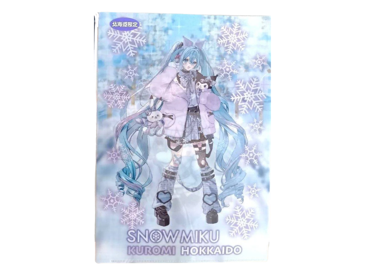 Hatsune Miku Snow Miku A4 Clear File Folder Snow Miku Kuromi Hokkaido Light Ver - Official Japanese Anime Merchandise featuring Snow Miku Kuromi Light Ver artwork on a clean white background.
