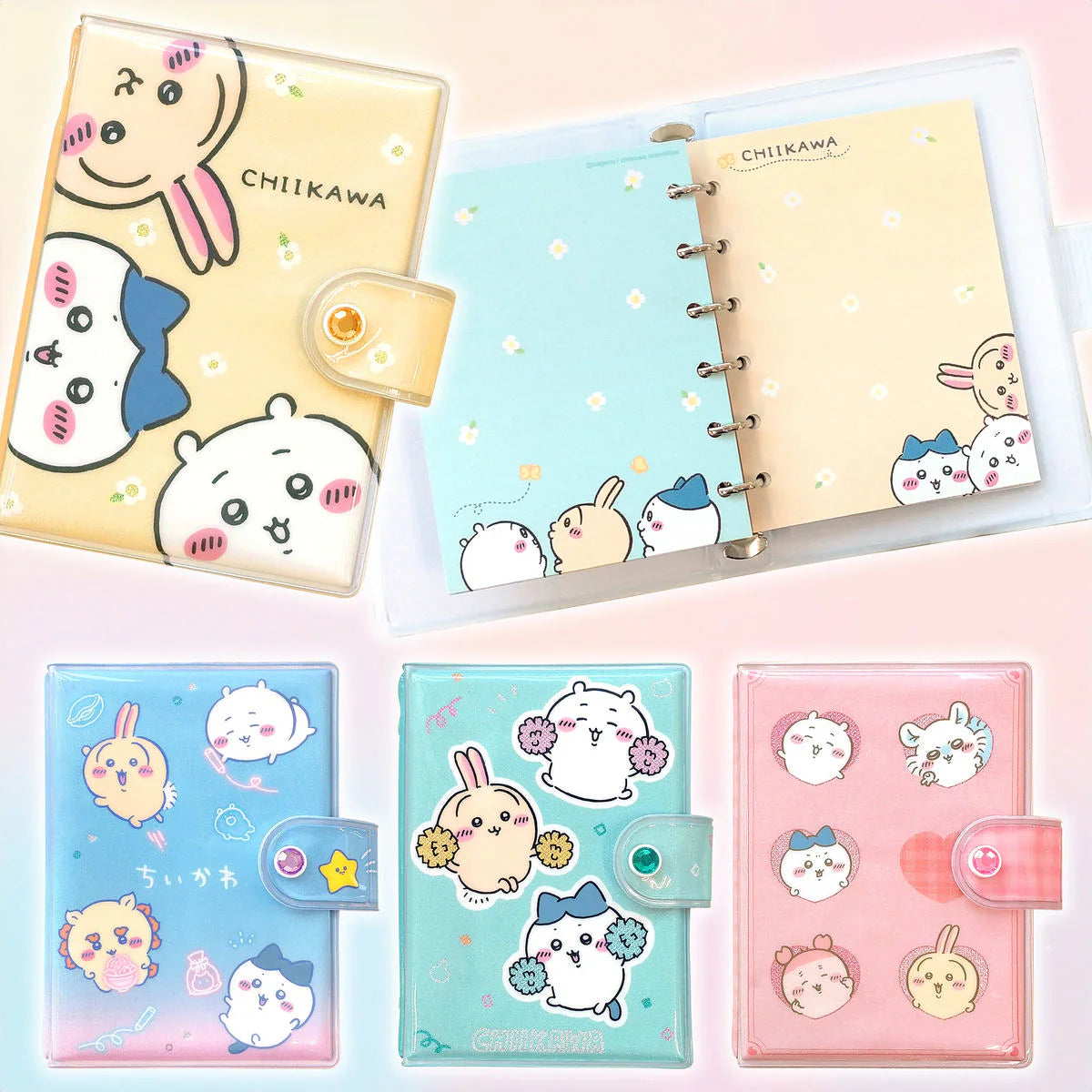 Chiikawa Sticker Binder – Glitter PVC Sticker Album Organizer with 10 Sheets (Let’s All Support Each Other)