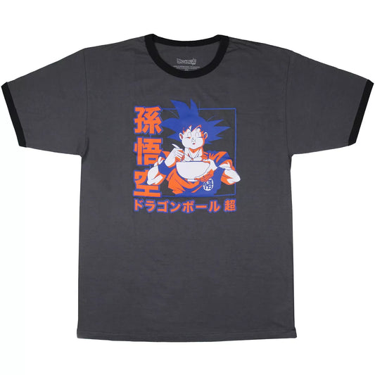 [Dragon Ball] Men's Goku Ramen Kanji Design Adult Anime Ringer T-Shirt