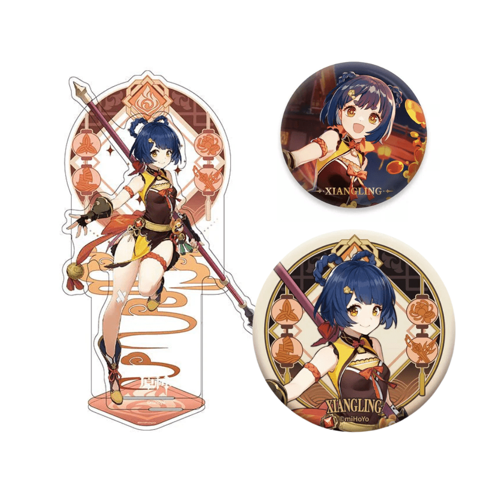 [Genshin Impact] Xiangling Bundle - Acrylic Stand, Can Badge (3 Items) - Otaku Collectives