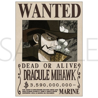 One Piece Official Marine Issued Wanted Poster Dracule Mihawk 3.5 Billion Berries A3 Poster - Authentic Japanese stock paper collectible on a clean white background.
