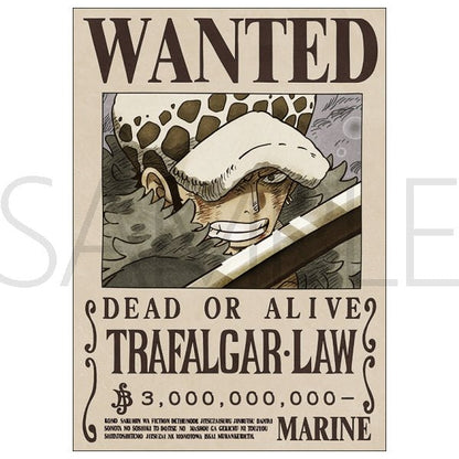 One Piece Official Marine Issued Wanted Poster Trafalgar Law 3 Billion Berries A3 Poster - Authentic Japanese stock paper collectible on a clean white background.
