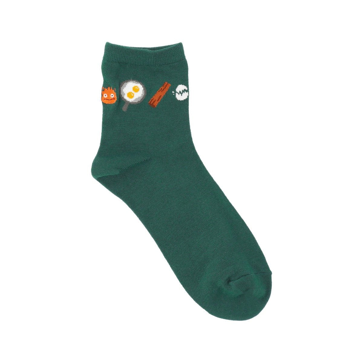 Studio Ghibli Howl's Moving Castle Calcifer Moss Green 13cm Crew Socks - Otaku Collectives