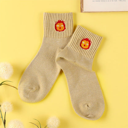 [Studio Ghibli] Howl's Moving Castle Embroidery Short Socks 23 - 25cm Calcifer - Otaku Collectives