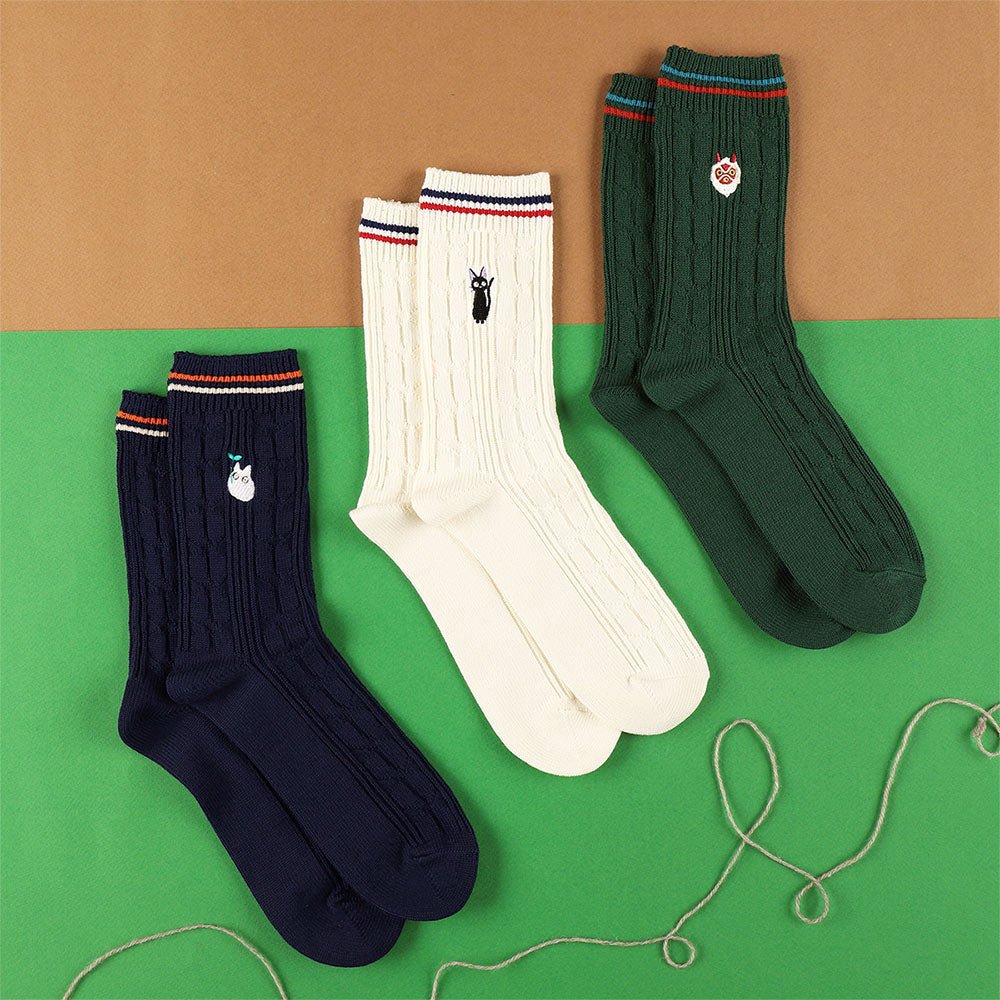 [Studio Ghibli] Kiki's Delivery Service Jiji Cable Pattern 23cm Socks 25 - 27cm (Off White) - Otaku Collectives