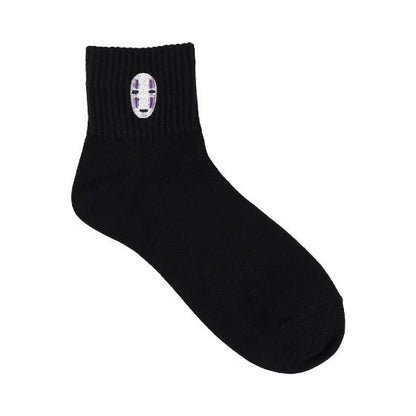 [Studio Ghibli] Spirited Away Ribbed Embroidered Short Socks No - Face 23 - 25cm - Otaku Collectives