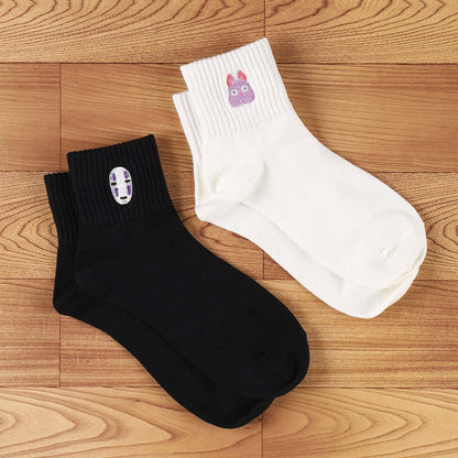 [Studio Ghibli] Spirited Away Ribbed Embroidered Short Socks No - Face 23 - 25cm - Otaku Collectives