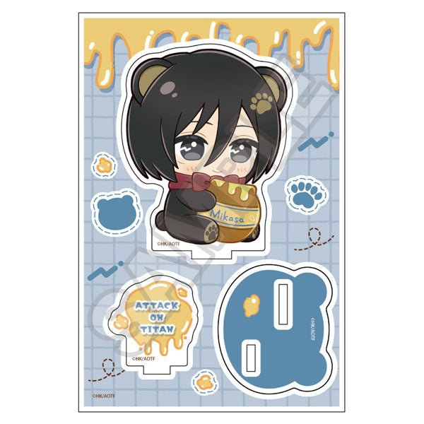 TwinCre Attack on Titan Nui Piece Friends Harapeko Kuma Mikasa Ackerman Acrylic Stand Jr. - Otaku Collectives